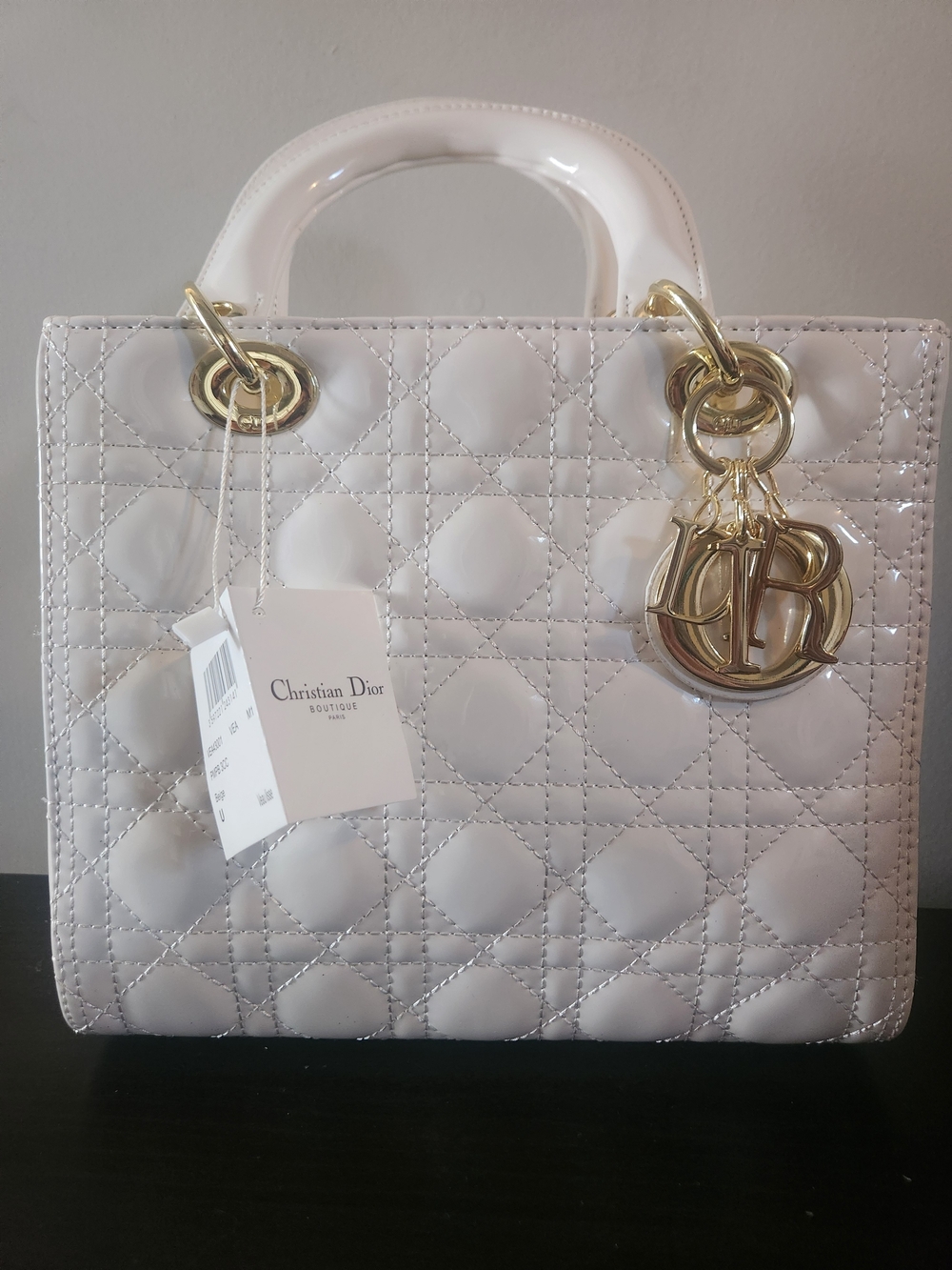 Dior White Patent Leather Lady Dior Tote